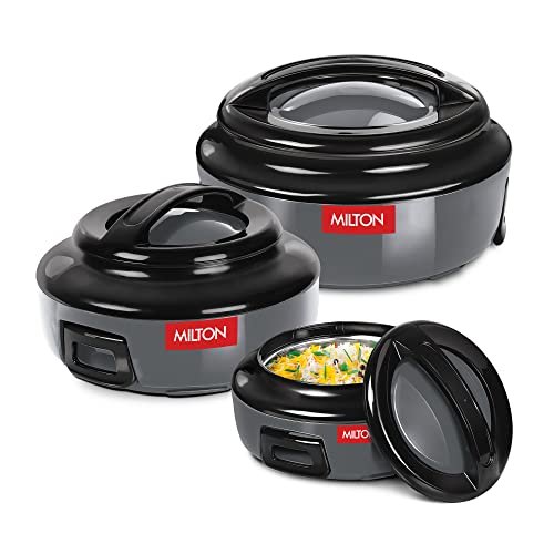 Milton Ernesto Inner Stainless Steel Jr. Casserole Set of 3 (390,720 and 1320 ml), Grey | Easy to Carry | Serving | Stackable