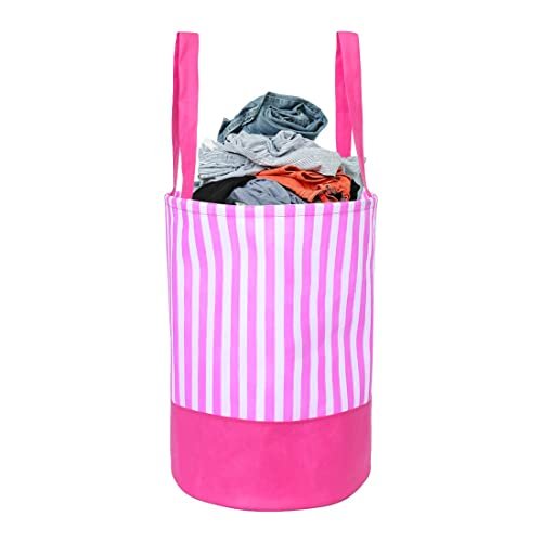 PrettyKrafts Folding Cloth Laundry Hamper with Handles – Dirty Clothes Sorter – Easy Storage (70 LTR) – Collapsible – Brown (Peach Stripes)