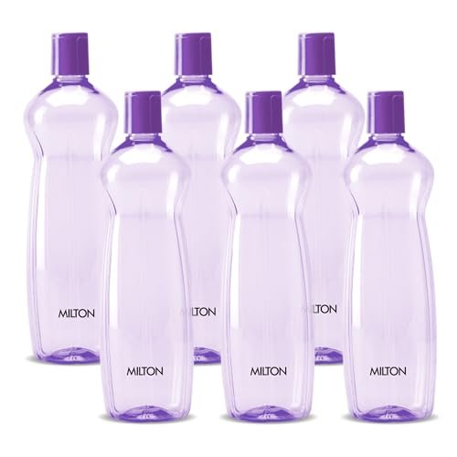 MILTON Pacific 1000 Water Bottle 1 Litre each, set of 6, Purple I PET Food Grade I BPA Free, Leak Proof I Wide Mouth, Easy To Clean I Fridge Bottles for Home, Office, Gym
