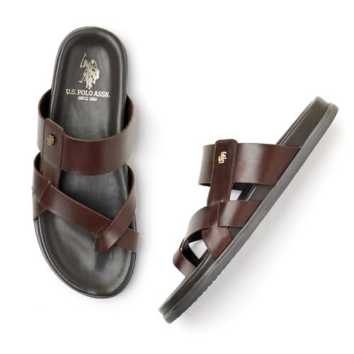 U.S. POLO ASSN. Mens IKER Brown Slippers – (UK10) (US11) (2FD24644K04)