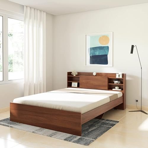 Amazon Brand – Solimo Picton Engineered Wood Queen Size Bed Without Storage (Asian Walnut)