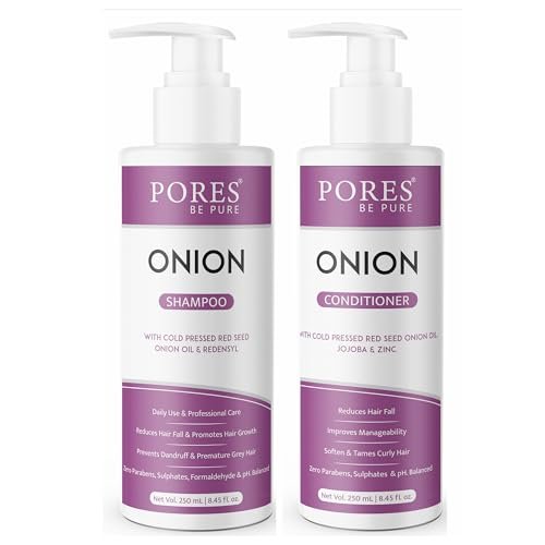 PORES Be Pure Onion Shampoo and Conditioner Combo for Hair Growth & Hair Thickness | Sulfate & Paraben Free | Anti-Dandruff, Hair Fall Control, Deep Nourishment for Dry & Damaged Hair | Unisex Formula ( 250 ml X 2 )
