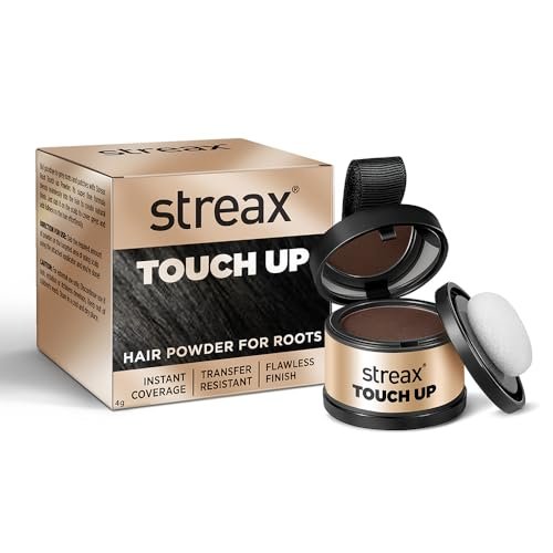 Streax Hair Root Touch Up for Grey Hair, Brown – 4gm | Root Touch Up Hair Powder I Covers Grey Hair & Bald Patches | Instant Hair Colour Touch Up, Root Concealer for Brown Hair