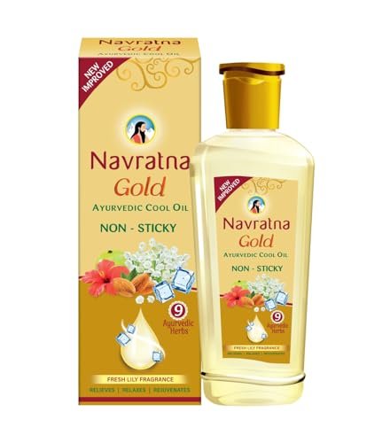 Navratna Gold Ayurvedic Cool Oil | Goodness of Almonds | Non-Sticky and Fresh Lily Fragrance | 300ml