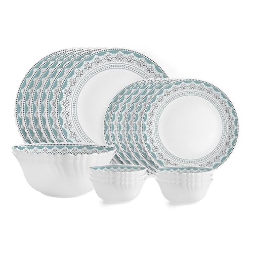 Cello Dazzle Series Celeste Opalware Dinner Set | 20Pcs | White | Service For 6 | Microwave & Dishwasher Safe | Light-Weight & Durable | Chip & Scratch Resistant | Best For Special Occassion & Gifting