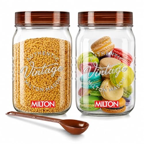 MILTON Vintage Plastic Storage Jar and Container Set, Airtight & BPA Free Containers for Kitchen Storage, Grocery Kitchen Container Stoarge, Multipurpose Transparent Jar, 1000 ML Each, Set of 2