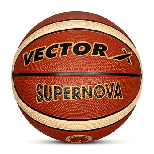 Vector X 14 Panel Supernova Rubber Moulded Indoor/Outdoor Basketball with Butyl Bladder, Brick Brown, Size: 5 (Suitable for Practice/Match/Training) + Free Air Needle