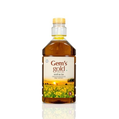 Gems Gold unrefined Cold Pressed Mustard Oil 1L | Smart Bottle | Measure every drop | kachi ghani mustard oil | Help consuming up to 30% lesser oil | FDA Certified