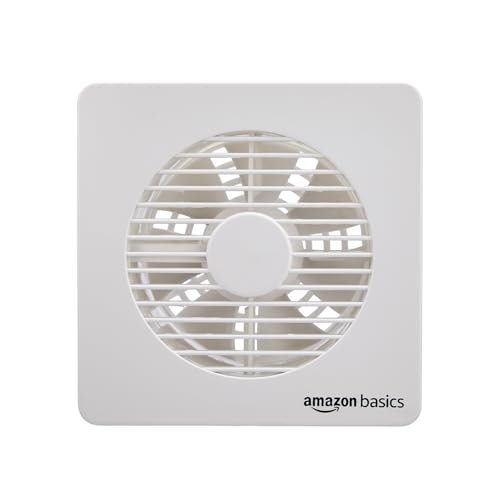 Amazon Basics Axial 6” Fan | 22W | 7 Blades | 135 mm Sweep | 7.5 dB Low Noise | Window Mount | Wall Switch Control | White Plastic Body