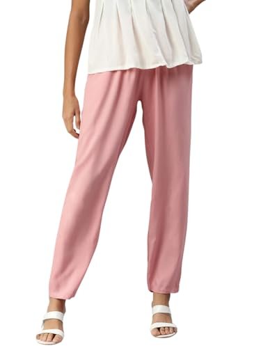 Cadila Women’s Cotton Drawstring Rayon Pants with Single Right Side Pocket, Liva Certified Pants M-L Dusty-Pink