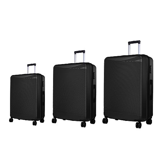 Verage V-Lite Firestone Combo Set of 3 (Cabin + Medium + Large Check-in) Bold Black Hardsided Trolley Bags for Travel, Suitcases with Spinner Wheels, Anti-Theft Luggage (20/24/28 Inche)