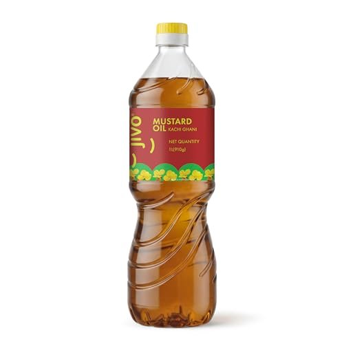 JIVO Cold Pressed Kachi Ghani Chemical Free Mustard Daily Cooking Oil, 1 Litre | Recommended for Roasting, Frying, Baking All type of Cuisines |
