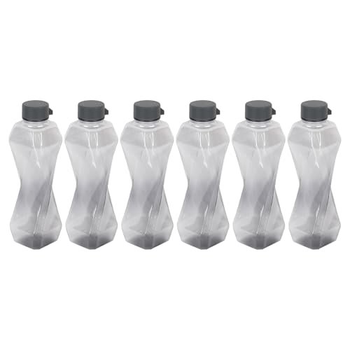 PEARLPET Twist BPA-Free Plastic Water Bottle Set |Lightweight, Leak-Proof & Freezer Safe – Pack of 6 (1000ml Each), Grey