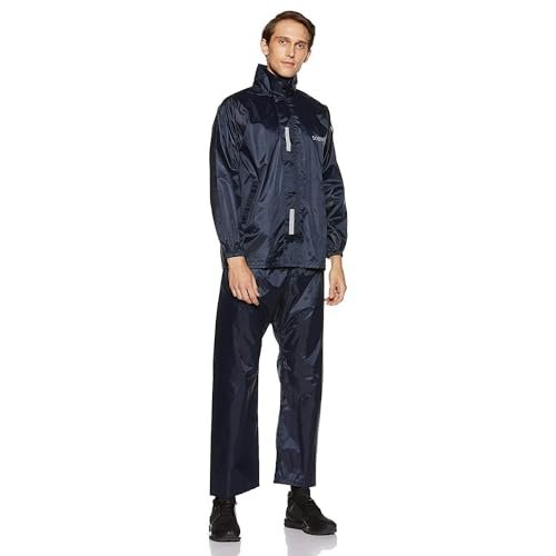 Amazon Brand – Solimo Men’s Polyester Water Resistant Casual Style Rain Coat with Pant (Blue, Small)