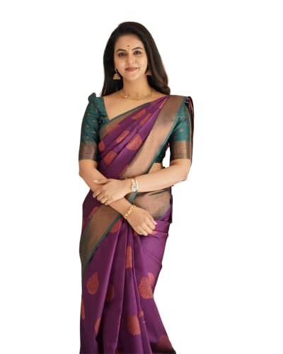 SGF11 Women’s Kanjivaram Soft Lichi Silk Saree With Blouse Piece (Purple)