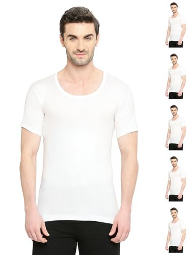 VIP Bonus Premium RNS Mens 100% Cotton Round Neck with Half Sleeve White Vest, 85 Size, Pack of 6