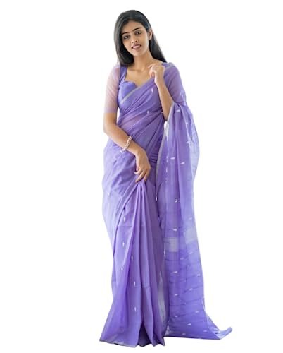 SGF11 Women’s Kanjivaram Soft Cotton Linen Silk Saree With Blouse Piece (Lavender)