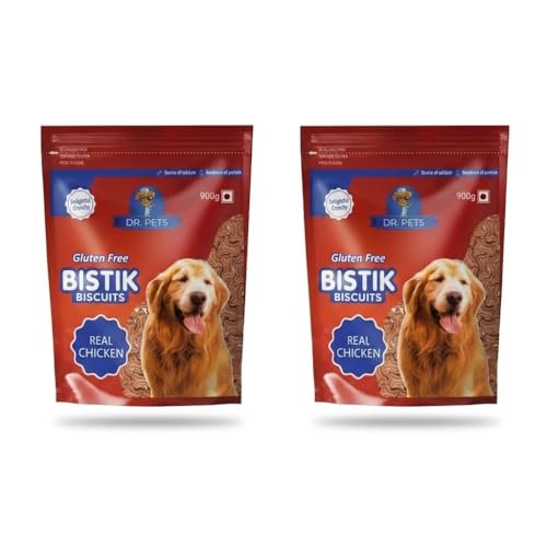Dr. Pets Pack of 2 (900g Each) Bistik Dog Biscuits Real Chicken Flavor | Gluten Free Dog Treats | Crunchy Daily Snacks for Puppies & Adult Dogs | Training Reward & Healthy Treats