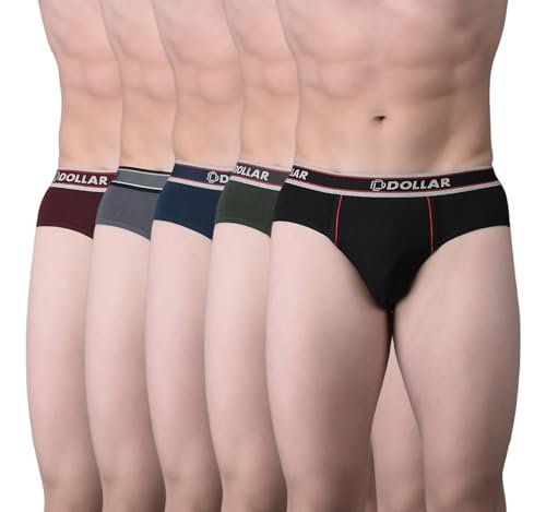 Dollar Bigboss Men’s Pack of 5 Combed Solid Cotton Brief with Anti-Microbial Odour Control (8905203757916_MBBR-04-MDSTE-PO5-CO1-S24_L) Assorted
