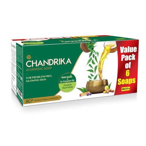 Chandrika Ayurvedic Soap Classic| Handmade Soap for Naturally Radiant Skin| For All Skin Types| 125g (Pack of 6)
