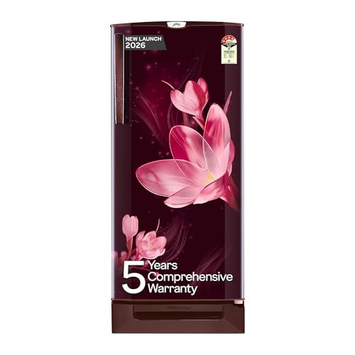 Godrej 185 L 5 Star 5 Years Comprehensive Warrant | Advanced Capillary Technology| Toughened Glass Shelves | Direct Cool Single Door Refrigerator (2026 Model, RD 195EN TAI MY WN, Mystic Wine)