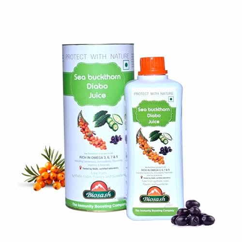 Biosash Sea Buckthorn DIABO Juice 750ml | From Certified Organic Berries, Cold-Pressed | Rich in Omega 3 6 7 9, Vitamins & Antioxidants | Herbal extracts for Sugar control | No Added | 150 Serves
