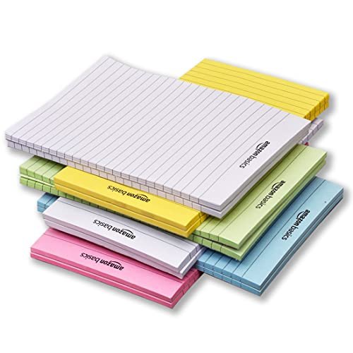 AmazonBasics Wide Ruled 5X 8 – Inch 50-Sheet Lined Writing Note Pad, White | Yellow | Green | Blue | Pink – Pack of 12