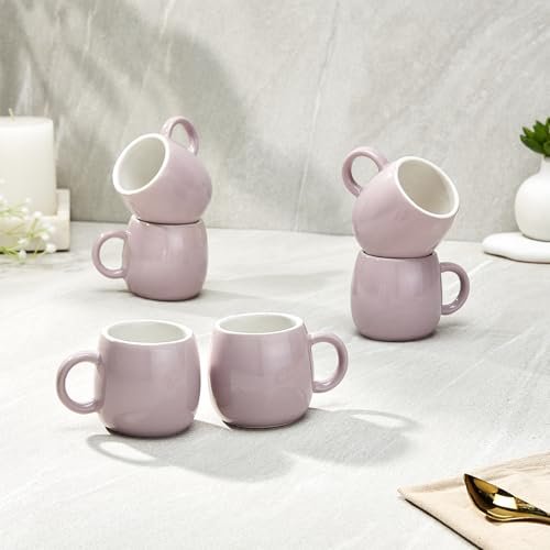 Amazon Brand – Solimo Solid Ovule Lavender Ceramic Tea Cups | Set of 6 | 190ML | Microwave & Dishwasher Safe Coffee Cup | Perfect for Daily Use, Office Parties, and Special Occasions