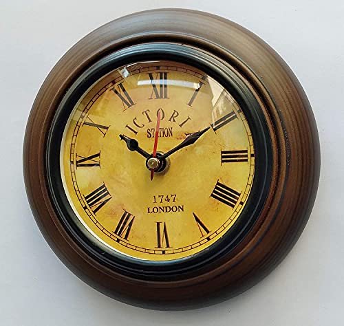 Wooden Victoria Wall Clock Antique Look Deep Glass Wall Clock (Brown_6 Inch Small_)