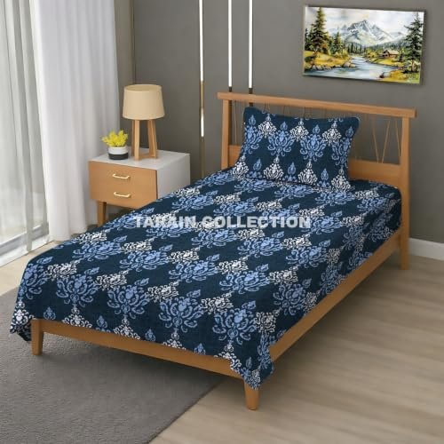 Single Flat Bedsheet 60 x 90 Inch with 1 Pillow Cover, Cotton Blend Soft Breathable Bed Sheet Set for Single Bed, Lightweight Comfortable Bedding for Home Guest Room Daily Use