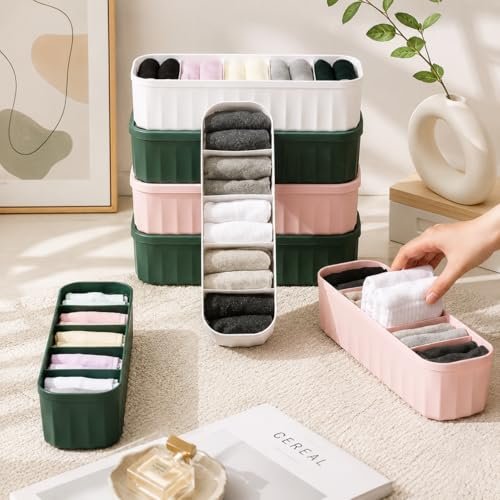 Stewit® 4-Piece Plastic Wardrobe Storage Boxes and Drawer Divider Set for Underwear, Socks, Ties, and Scarves, Multicolor