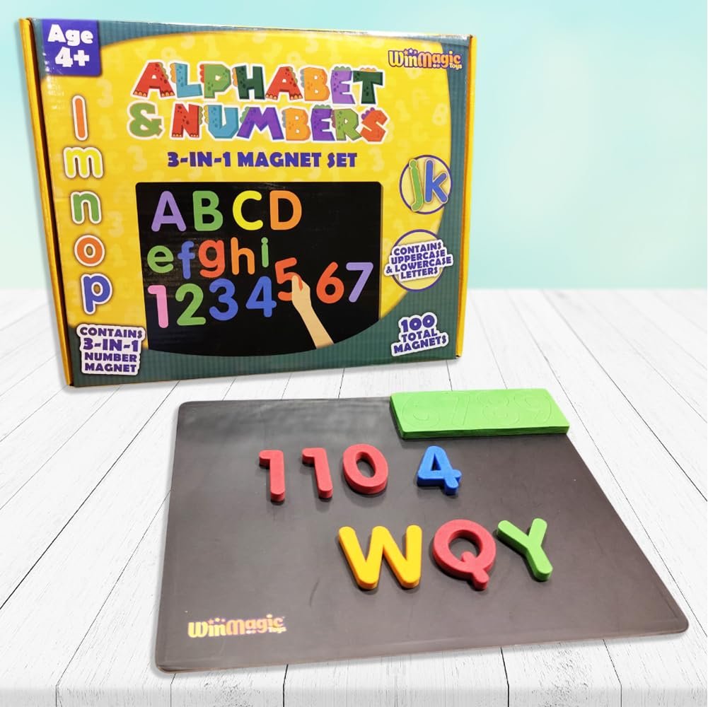 ToyMagic Magnetic Puzzles Alphabet & Numbers 82 Pcs – 52 Letters + 30 Number Magnets with Magnetic Board | Educational Learning Toys for Kids 3-6 Years | ABCD & 123 Puzzle Game