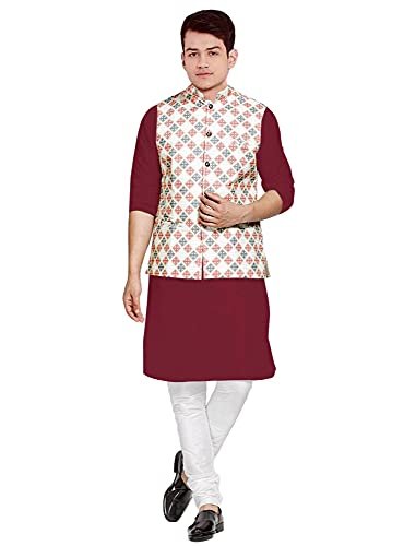 OS JEANS MEN’S COTTON KURTA, PYJAMA & SATIN NERHU JACKETS COMBO SET OF 3 PCS (SIZE: Medium TO 2XL)