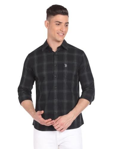 U.S. Polo ASSN. Men’s Regular fit Checked Cotton Casual Shirts (USSHTO2499_Black_39)