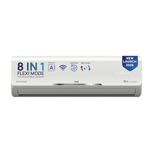 IFB 1.5 Ton 5Star,New star rated,AI Powered Inverter Split Air Conditioner with Inbuilt WiFi,Hybrid Mode, 8in1 Flexi Mode,Heavy Duty Compressor,Self Clean,100% Copper Tubes,CI195SS32SGM3, White