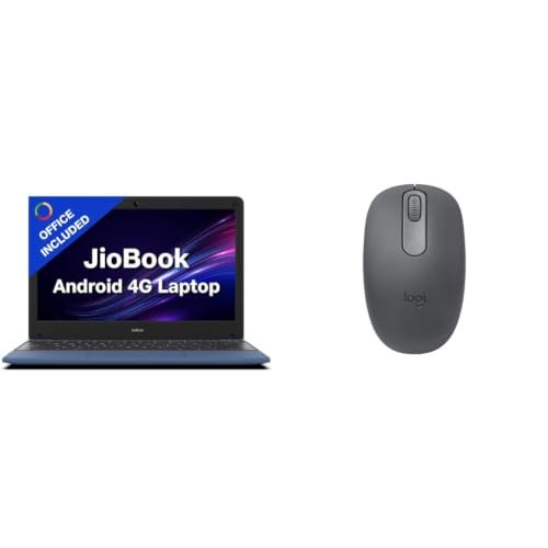 JioBook 11 with Lifetime Office | Android 4G Laptop Mediatek 8788 (JioOS) | Octa-core | 4GB RAM | 64 eMMC Storage | Thin and Light Laptop (11.6 inch, 990 Grams + Logitech M196 BT Mouse