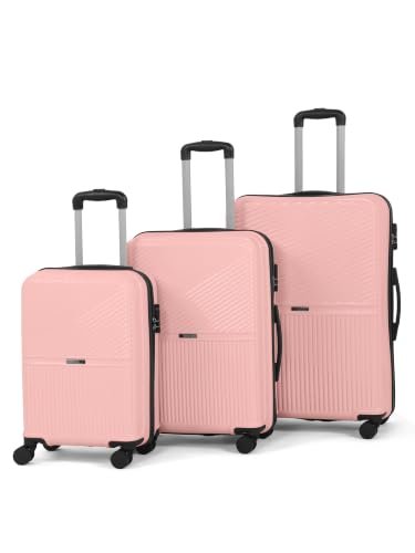 Teakwood Set of 3 8 Wheels Trolley Bag, Hard Cabin with Zipper Closure, Adjustable Push Button & Cross Side Strap, Number Lock System 360 Degree (Set of 3, Rose)