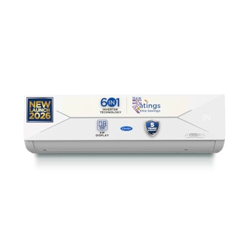 Carrier 1.5 Ton 3 Star Flexicool Inverter Split AC (Copper, Convertible 6-in-1 with Smart Energy Display, Insta Cool, Auto Clean, PM 2.5 Filter, 2026 Model, ESTER EDGE Gxi- CAI18EE3R36F1, White)