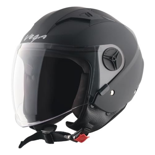 Vega VO-05 Clark ISI Certified Open Face Motorcycle Helmet with High-Impact ABS Shell, Scratch-Resistant Visor, Comfortable Breathable Inner Padding & Secure Strap – Dull Black – M