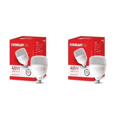 Eveready 40W LED Hammer Bulb | High CRI & High Efficiency | Energy Efficient | Mercury-Free | 4KV Surge Protection | 100 Lumens Per Watt | Cool Day Light (6500K) (Pack of 2)