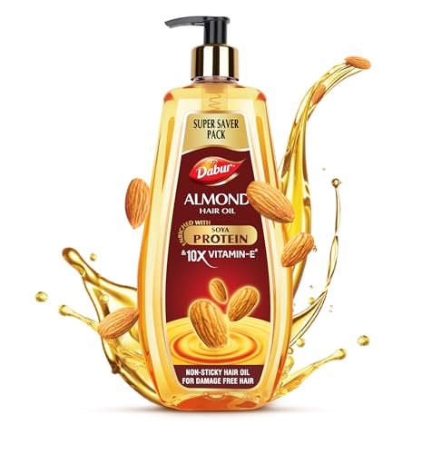 Dabur Almond Hair Oil – 650 ml|Provides Damage Protection|Non Sticky Formula|For Hair Fall control & Shiny Hair|Light Hair Oil with Almonds, Keratin Protein, Soya Protein & 10X Vitamin E (Pack of 1)