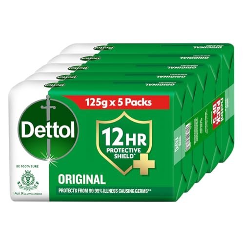Dettol Original Germ Protection Bathing Soap Bar (625gm) | Kills 99.99% germs, 125gm , Pack of 5