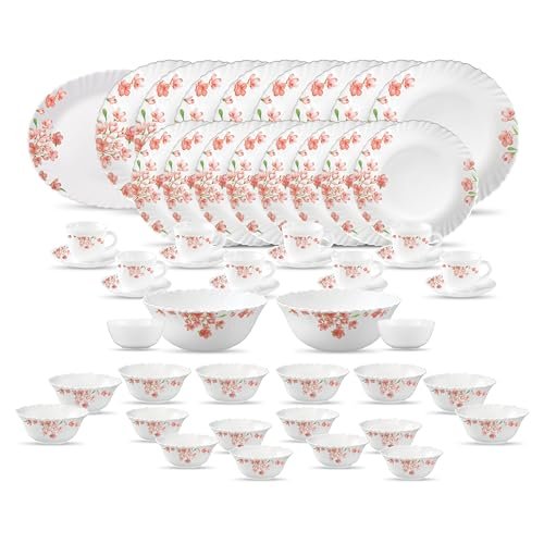 La Opala Classique Opalware Dinner Set, 53 Pcs, for Family of 8, Aster Pink