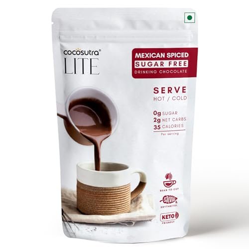 COCOSUTRA SUGAR FREE Drinking Chocolate Mix – Mexican Spiced | Zero Sugar, Low Carb, Low Calorie | Stevia & Erythritol based | Keto Friendly Drink | Vegan | Enjoy hot or cold | 200 g