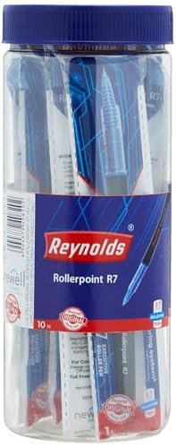 Reynolds R7 8 BLUE 2 BLACK RollerBall Pens| Roller PEN WITH COMFORTABLE GRIP | BLUE ROLLER BALL PENS FOR WRITING | PEN FOR PROFESSIONALS | 0.7 mm TIP SIZE