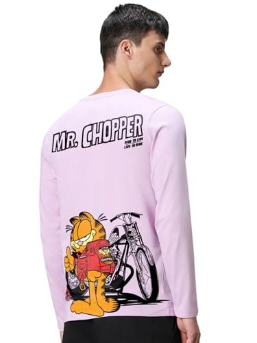 Bewakoof Official Garfield Merchandise Men’s Graphic Print Regular Fit Full Sleeve Round Neck Pure Cotton T-Shirt_677854_Purple_M