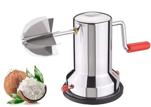 Coconut Scraper Machine with Vacuum Suction Base, Stainless Steel Manual Hand Crank Coconut Grater, Sharp Rotary Blade Nariyal Khurchni for Fresh Coconut Flakes in Home Kitchen