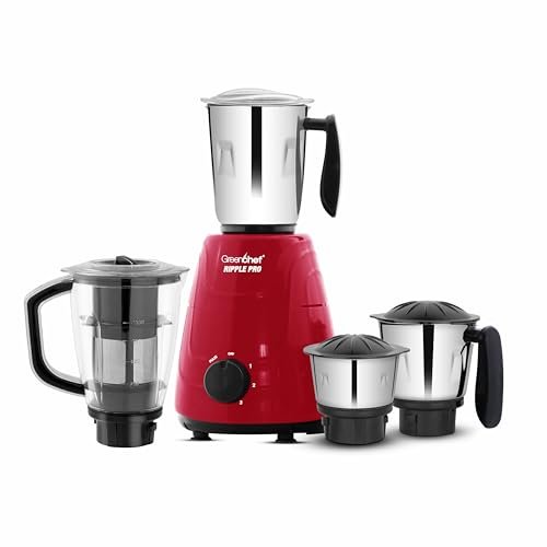 Greenchef Ripple Pro Mixer Grinder – 3 SS Jars with SS Blades,Juicer Mixer Jar,1HP power, 230-240v,18000 RPM,Red Color,ISI Certified,Heavy Duty Motor,5 Year Warranty on Motor