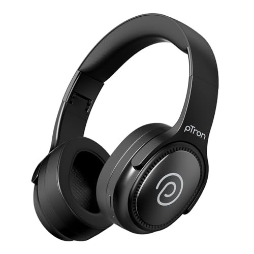pTron Studio Pro w/ 65Hrs Playtime, Wireless Over Ear Headphones w/HD Mic, Dual Device Pairing, TruTalk AI-ENC Calls, Low-Latency Game & Music, 40mm Drivers, BT5.4, Type-C Fast Charging (Jet Black)