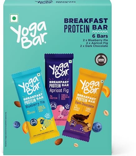 Yogabar Breakfast Bars Variety Pack | Daily Protein Bar | High Energy & Nutrition Bars | High Protein and Fibre | Pack of 6 Protein Bar x 45g | No Preservatives